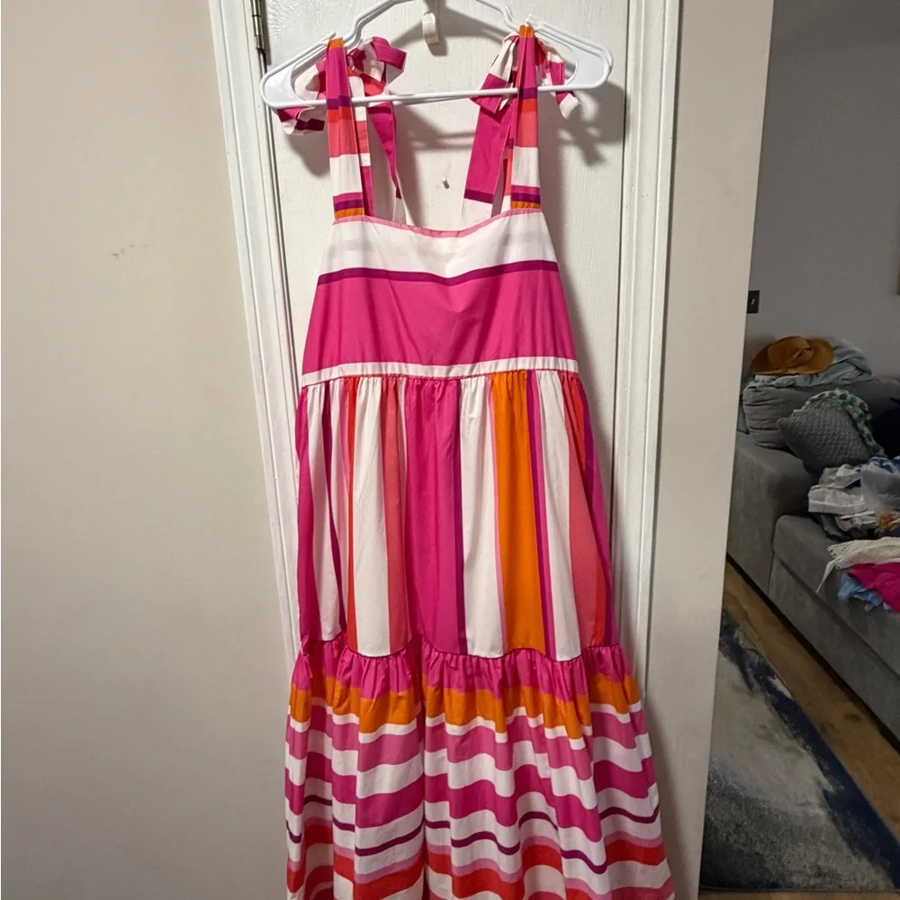 Hermoza Bridget Pink & Orange Striped Tie-Shoulder Sundress NWT 258 retail - Picture 2 of 5